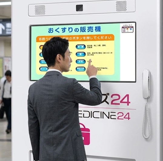 調剤薬局とオンラインで連携する自販機システムのイメージ